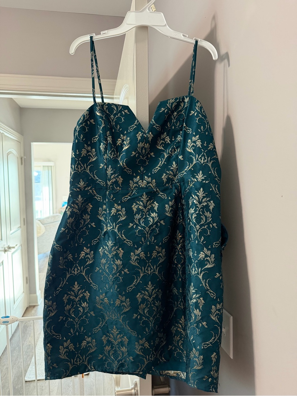 Altar'd State Teal Brocade Slip Dress with Gold Damask